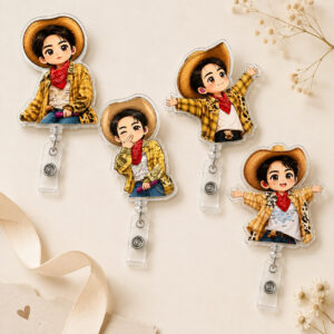 TT - COWBOY JIN HANDKISS Badge Reel, K-pop Army Retractable ID Holder Badge Reel