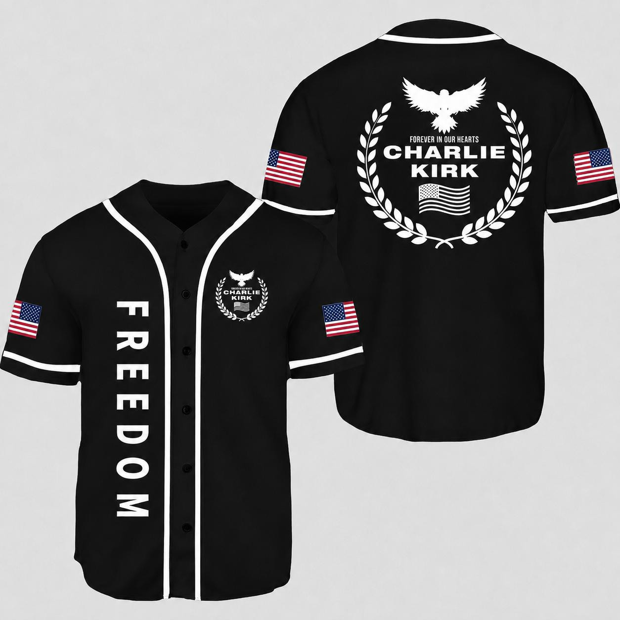 BN - 3D Freedom Charlie Kirk Baseball Jersey - Image 4