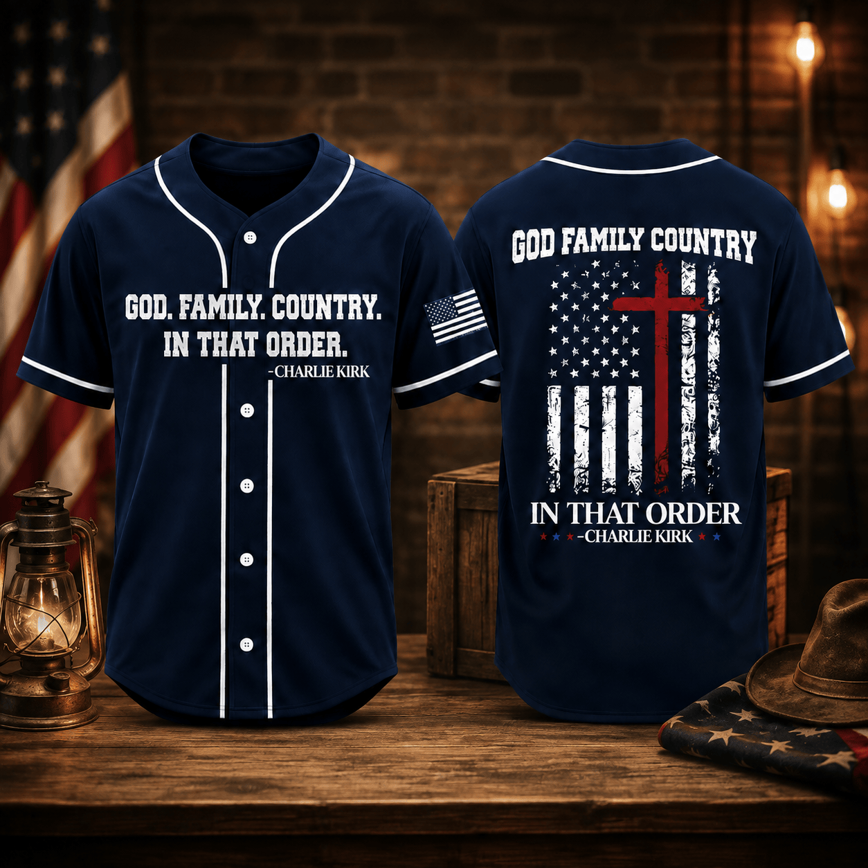 HN - 3D Freedom God Family Country In That Order Charlie Kirk Baseball Jersey - Image 5