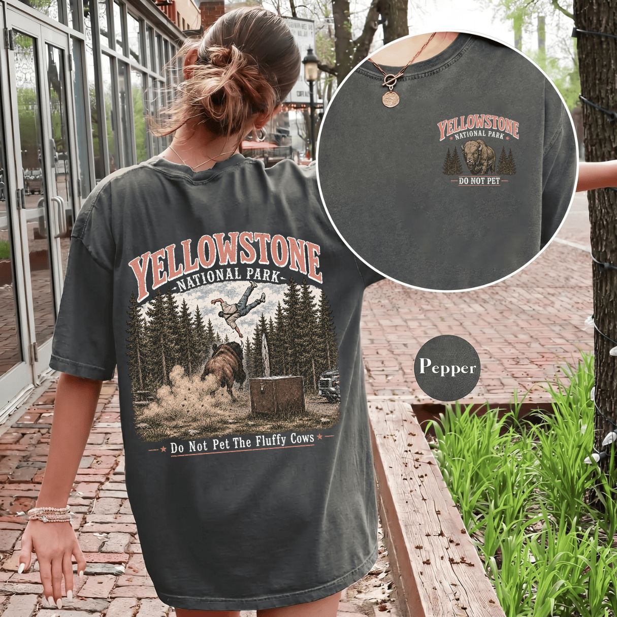 2 Sided Do Not Pet The Fluffy Cows Yellowstone National Park Shirts - Image 10
