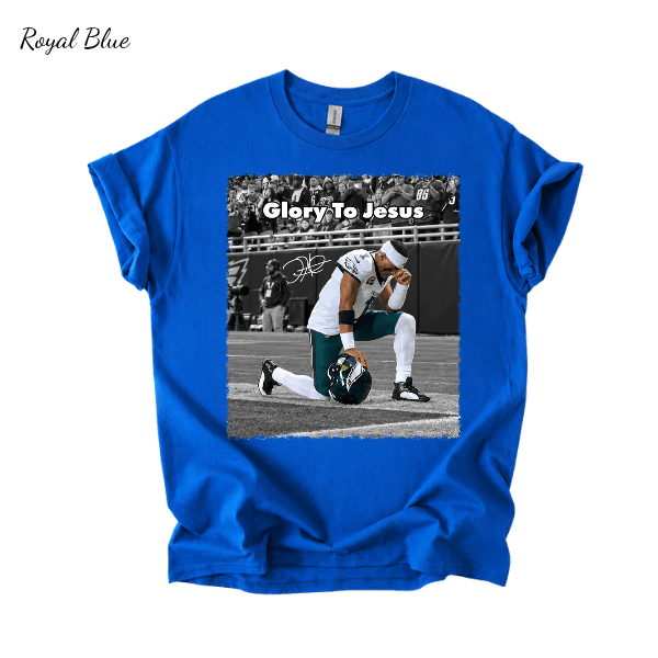 TA - Jalen Hurts Philadelphia Eagles Glory to Jesus Football Tee - Image 4