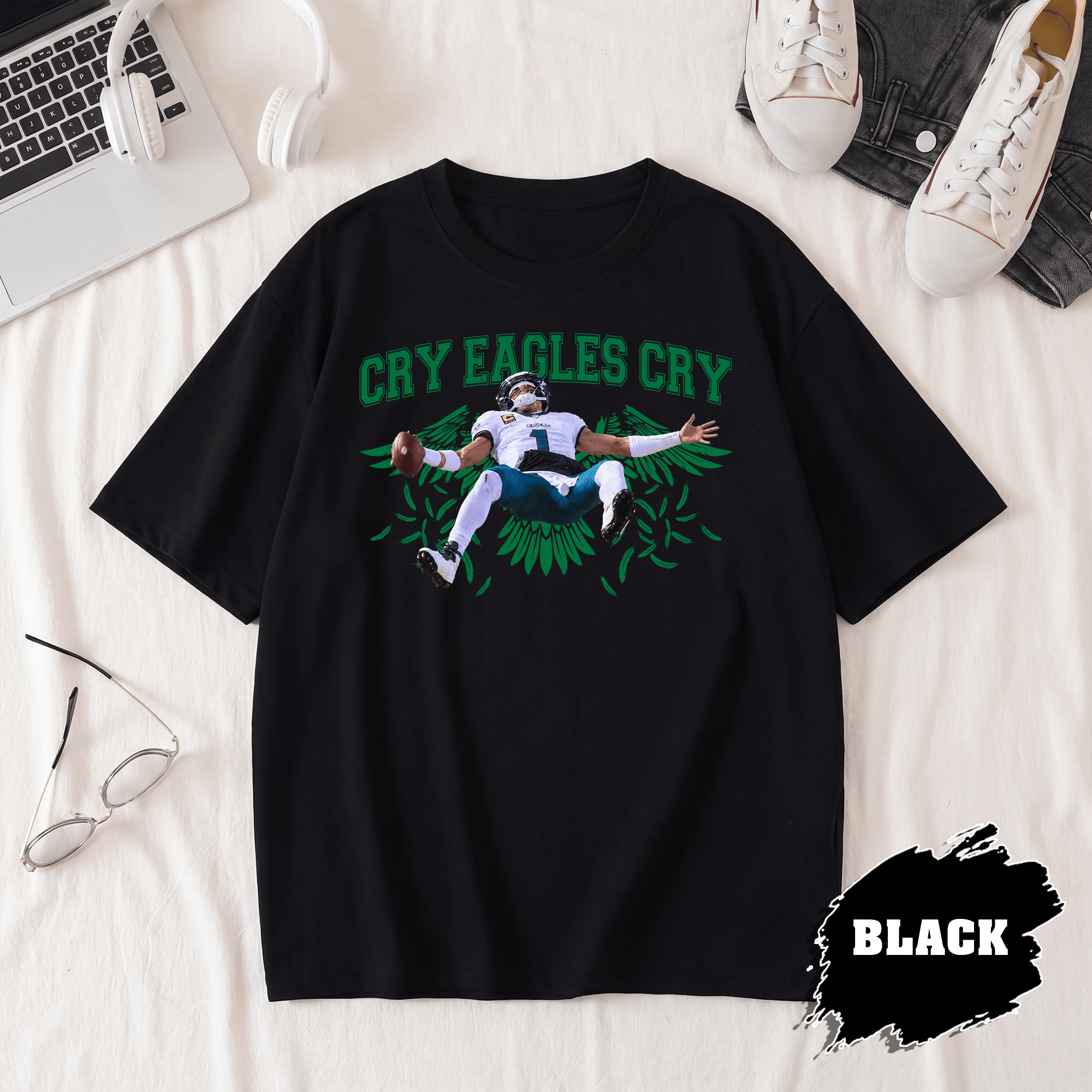 NA - Cry Jalen Hurts Cry T-Shirt, Eagles Philadelphia Football Tee - Image 3