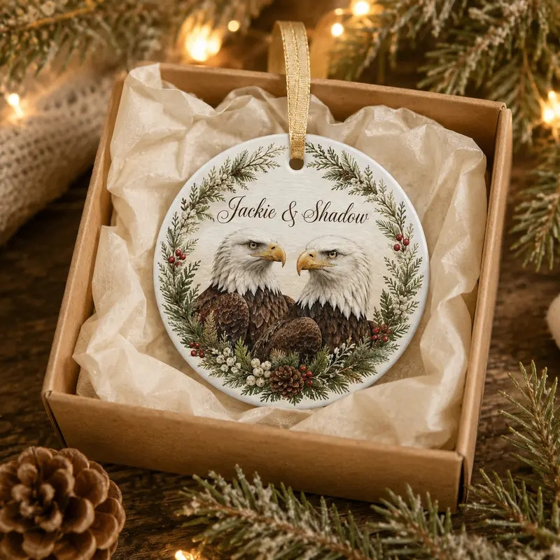 TT - Jackie and Shadow Bald Eagles of Big Bear Lake Circle Ceramic Ornament - Image 2