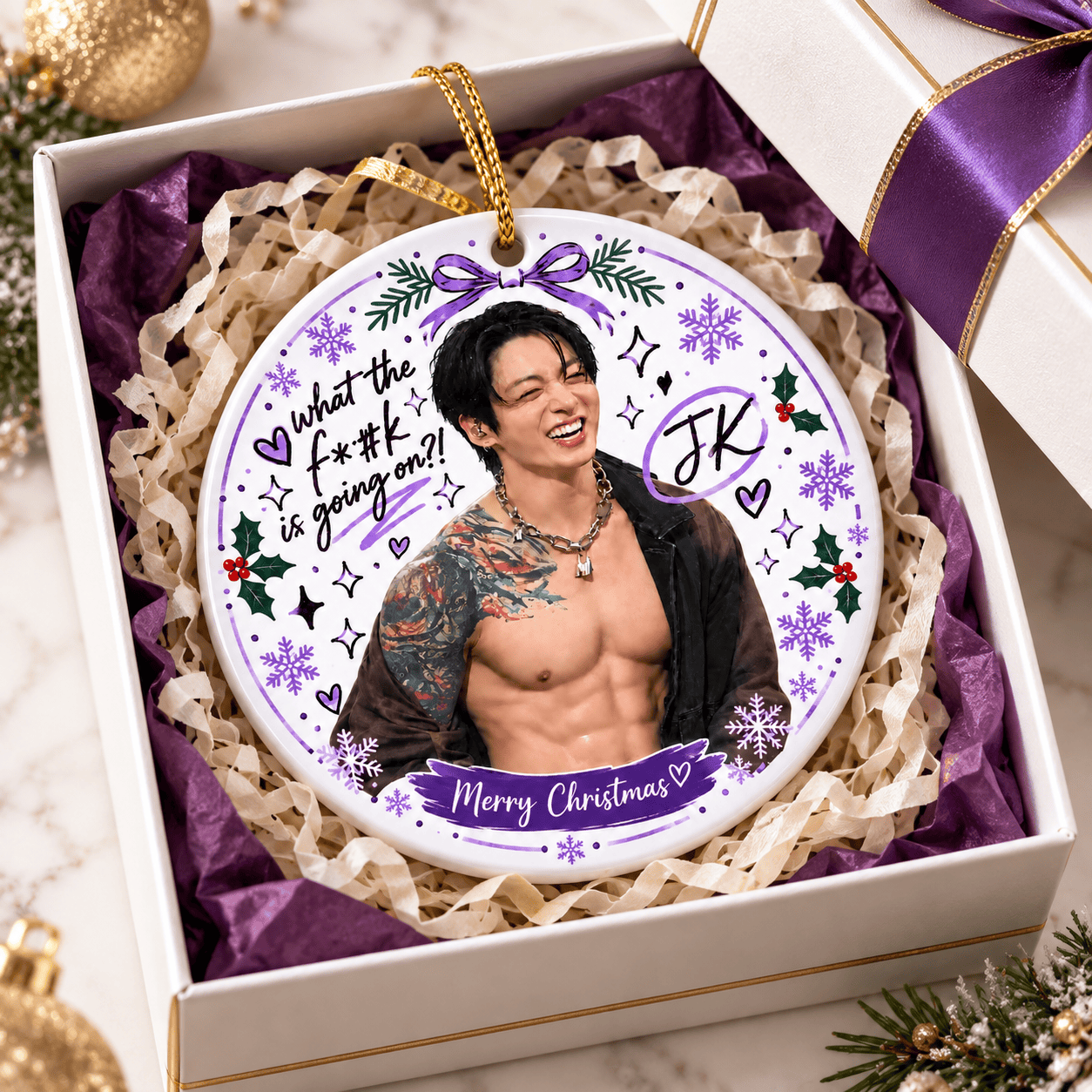 HN - Jungkook Body Christmas Circle Ceramic Ornament - Image 4
