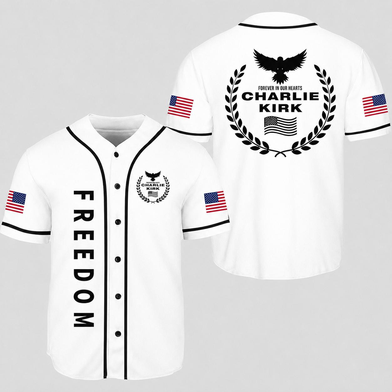 BN - 3D Freedom Charlie Kirk Baseball Jersey - Image 3