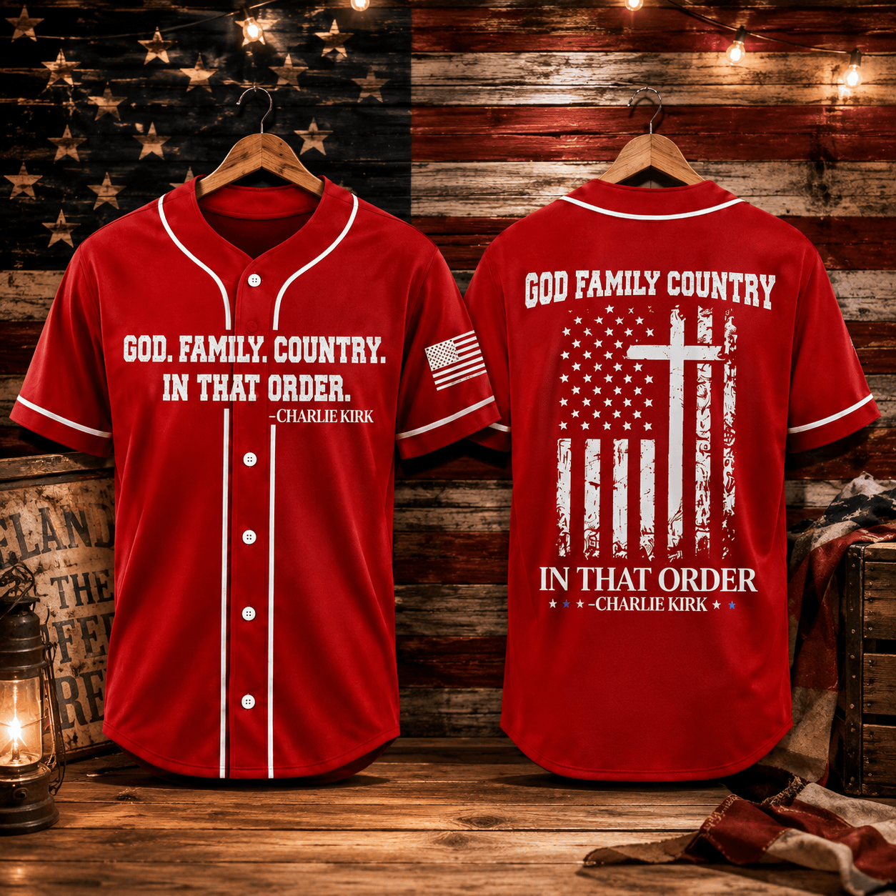 HN - 3D Freedom God Family Country In That Order Charlie Kirk Baseball Jersey - Image 2