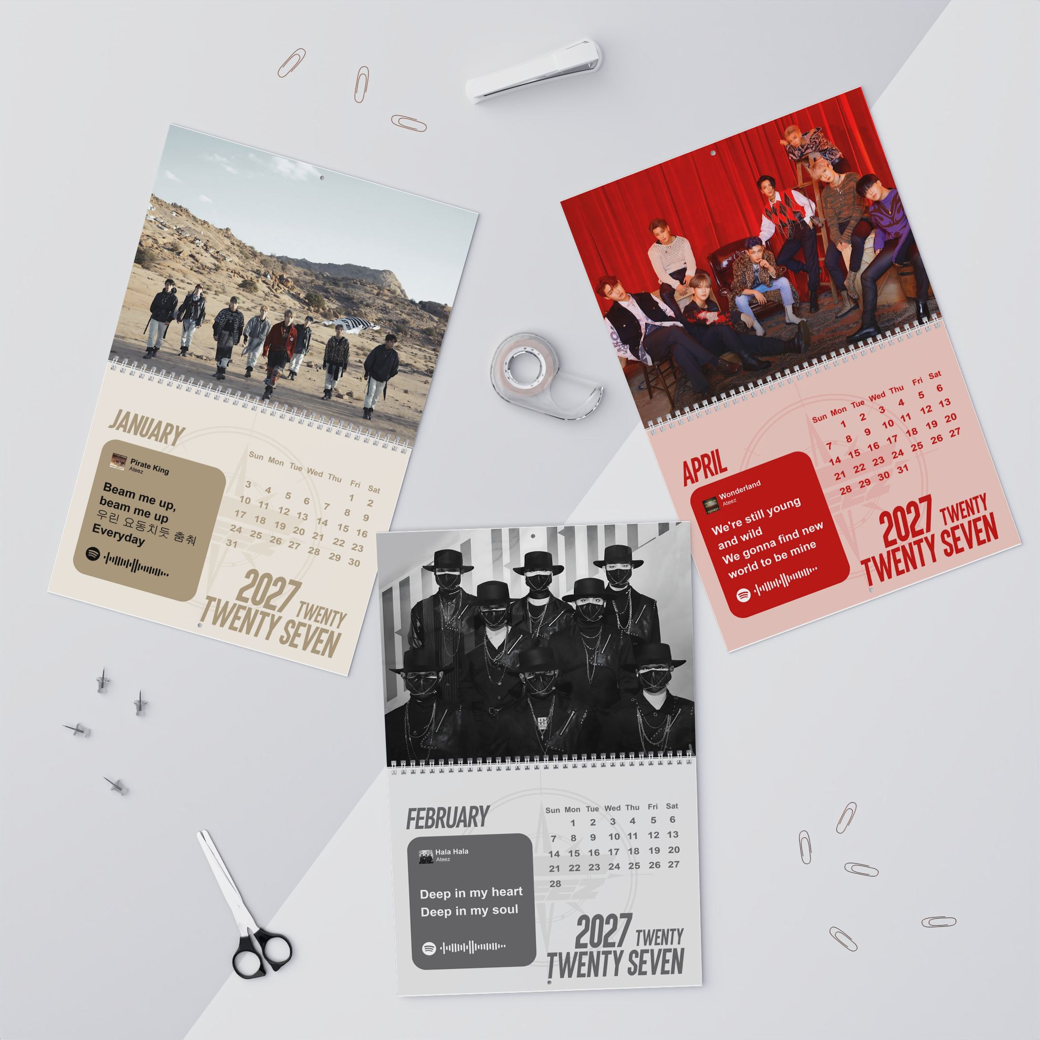 HN - Ateez Album Lyrics 2027 Wall Calendar - K-pop Poster Style, Monthly Planner for ATINY - Image 2
