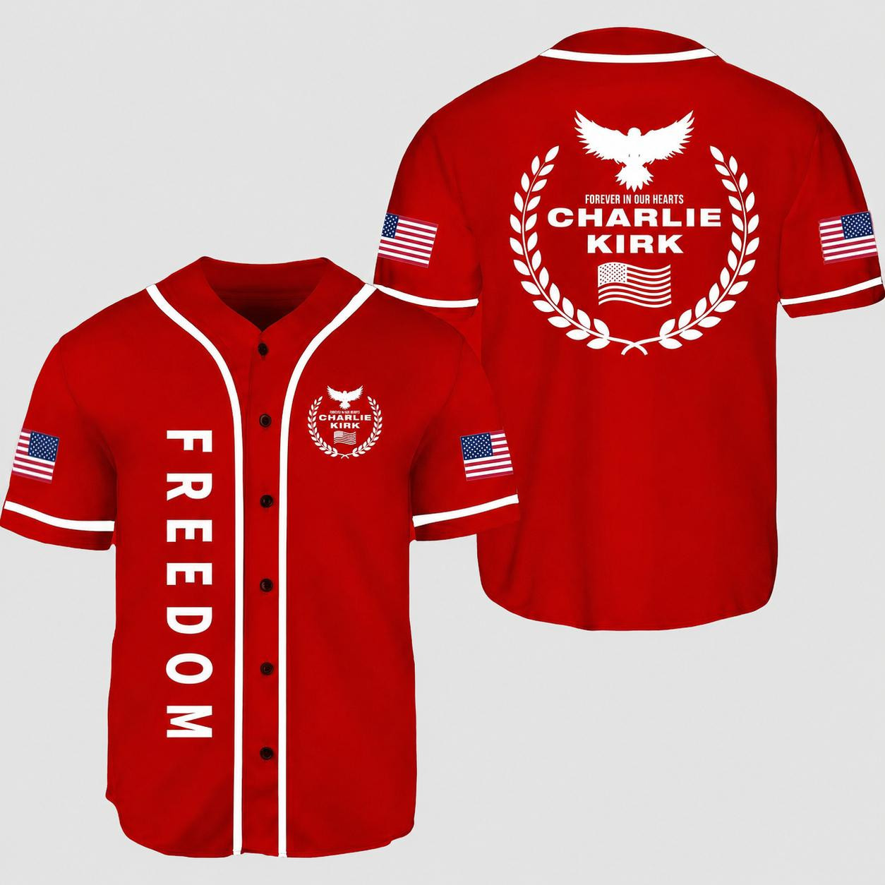 BN - 3D Freedom Charlie Kirk Baseball Jersey - Image 2