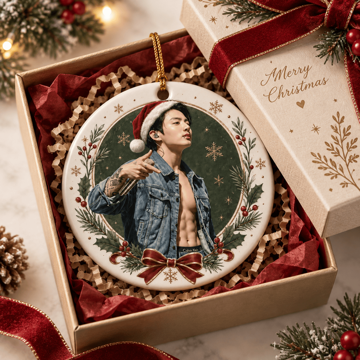 HN - Jungkook Body Christmas Circle Ceramic Ornament