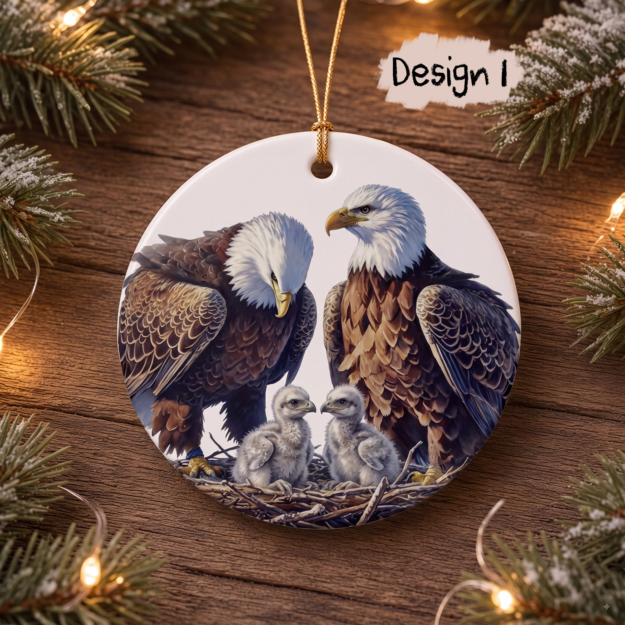 NA - Jackie and Shadow Bald Eagles of Big Bear Lake Circle Ceramic Ornament - Image 2