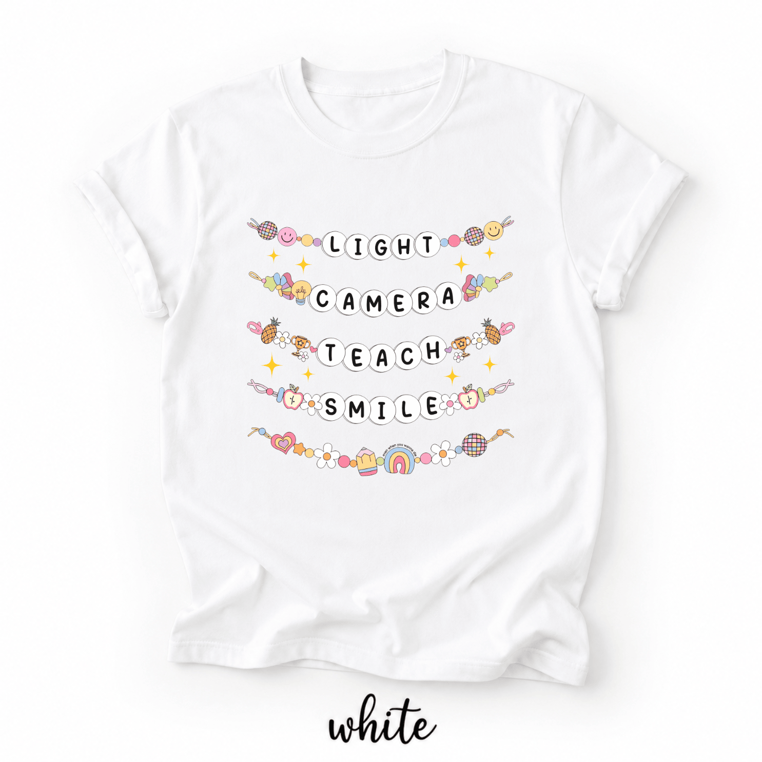 Lights Camera Teach Smile Teacher Shirts - Back To School Tee - Image 8